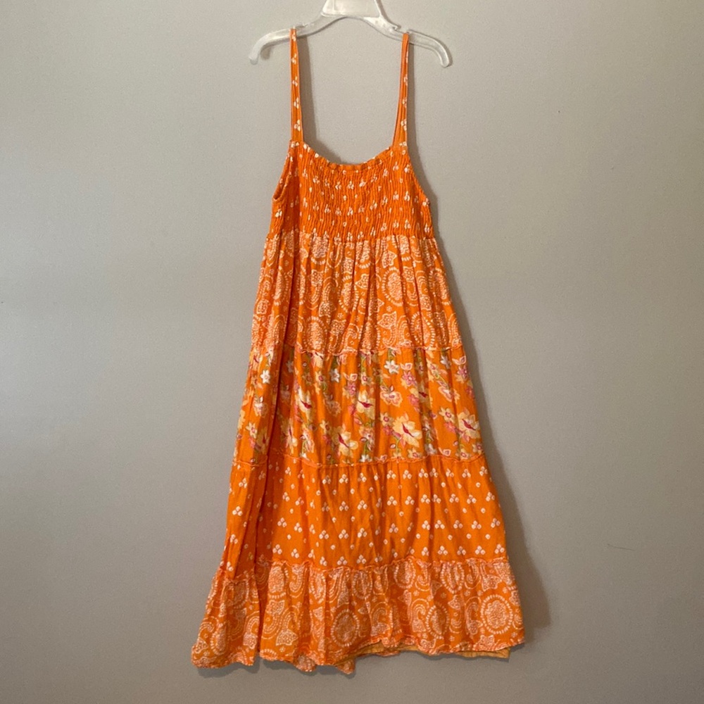 Girls Maxi Orange Floral Strap  Sundress, size 10/12